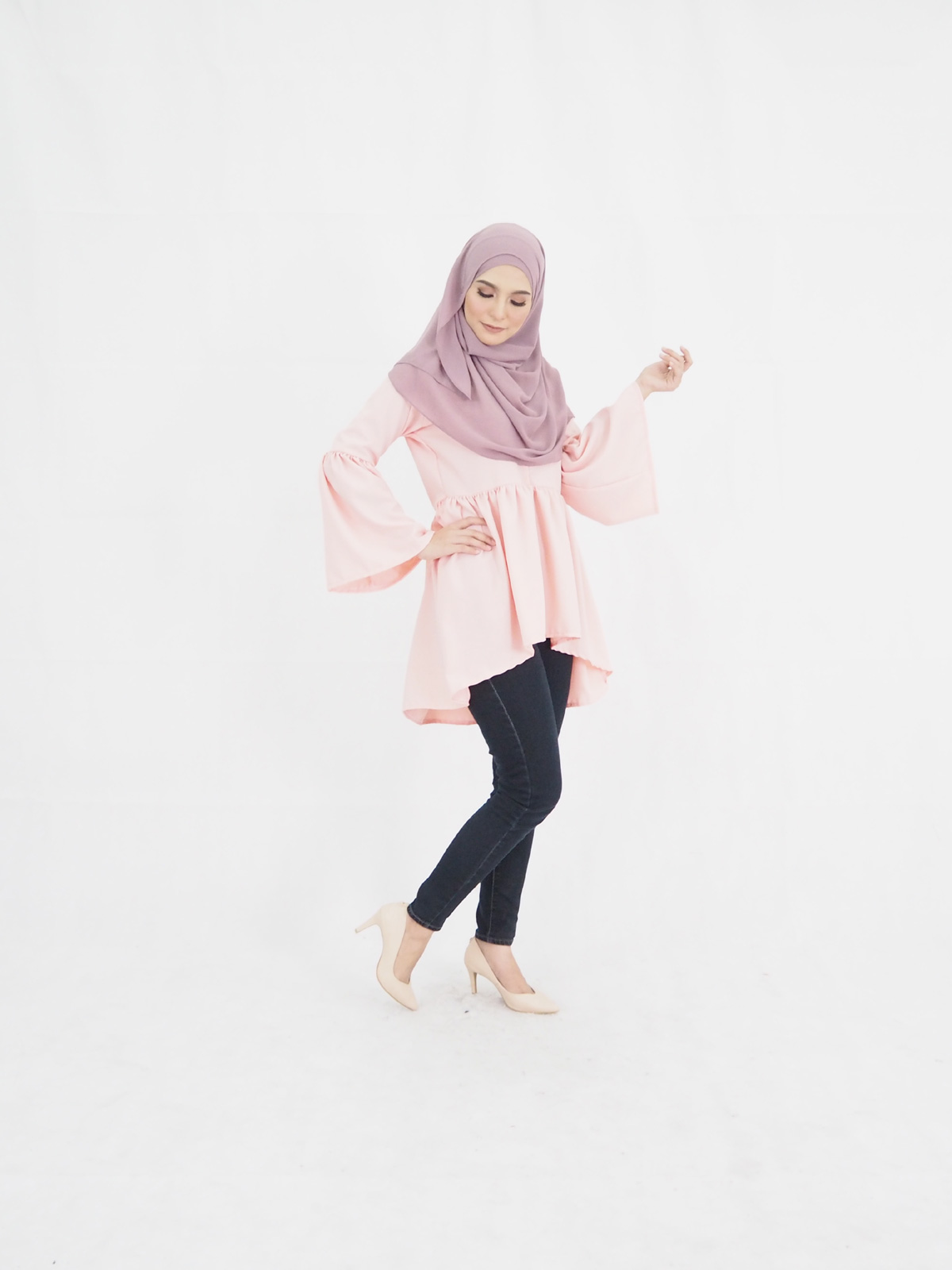 SW5374 PLUS SIZE FISHTAIL BLOUSE PEACH
